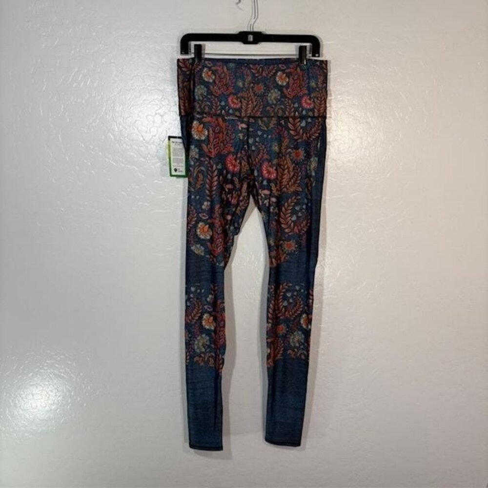 Yoga Democracy Leggings Womens XL Blue Floral High Rise 32 Inseam Recycled Print